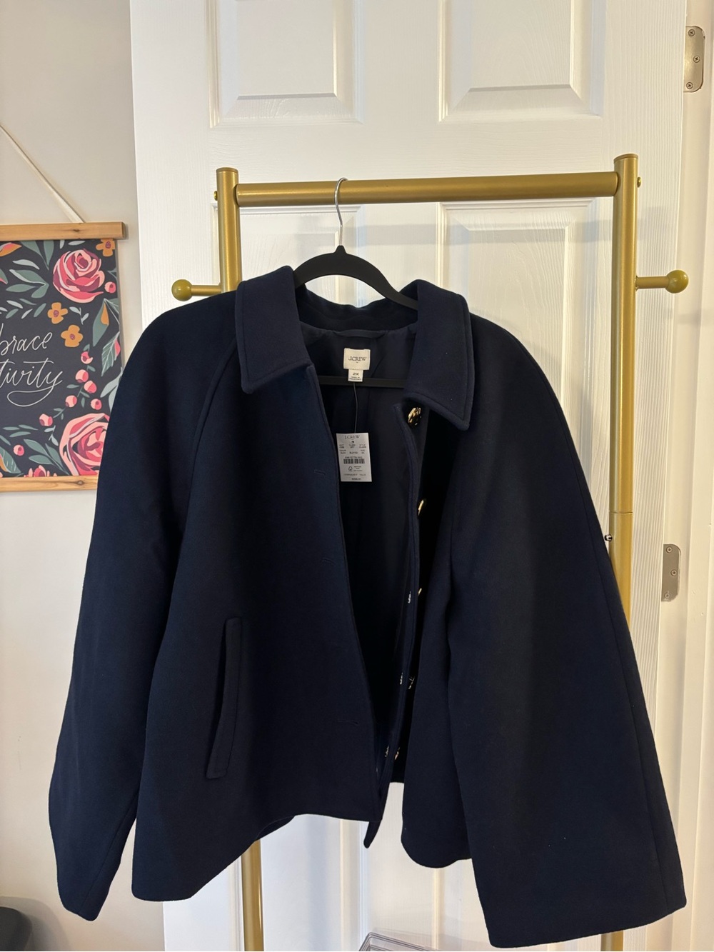 J. Crew Navy Wool-Blend Cropped Pea Coat with Gold Buttons - Picture 6 of 6